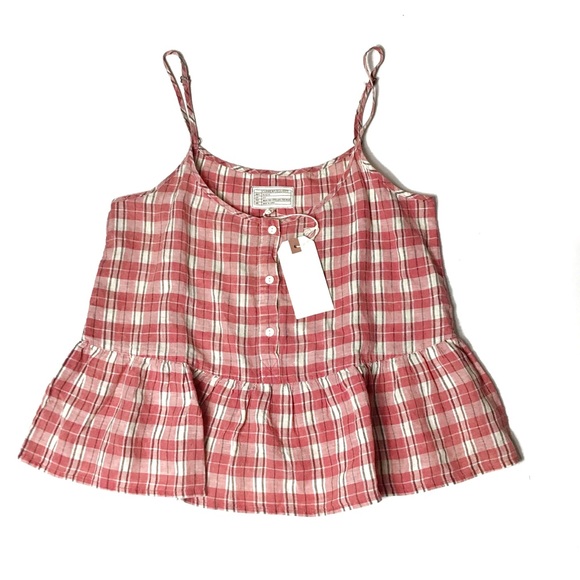 Red Plaid Spaghetti Strap Current Elliott - Picture 5 of 8